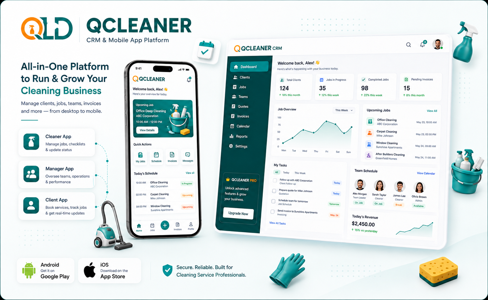 QCLEANER CRM and mobile apps product preview